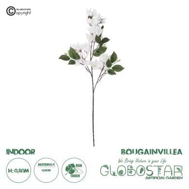 GloboStar® Artificial Garden BOUGAUVILLEA BRANCH 20648 Τεχνητό Διακοσμητικό Κλαδί Μπουκανβίλιας Λευκή Y80cm